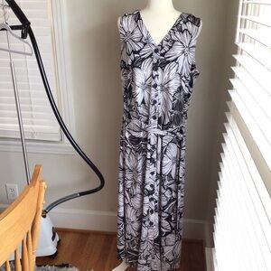 Talbots Knit Jersey Button Front Tropical Maxi Dress